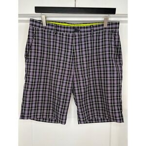 Louis Raphael Golf Mens 36 Purple Black Plaid Flat Front Shorts Sporty